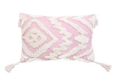 Homezia 13" X 20" Pink And White Textural Abstract Throw Pillow With Tassels