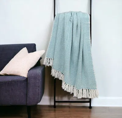Homezia Handloomed Light Gray Cotton Throw Blanket With Tassels