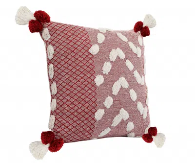Homezia 20" X 20" Red And Cream 100% Cotton Geometric Zippered Pillow