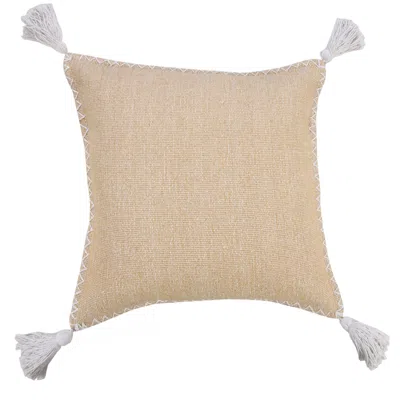 Homezia 20" X 20" Brown And White Cotton Zippered Pillow With Embroidery, Tassels