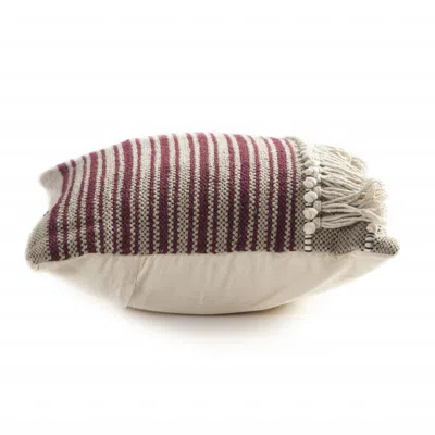 Homezia 20" X 20" Maroon Red And Off-white 100% Cotton Striped Zippered Pillow