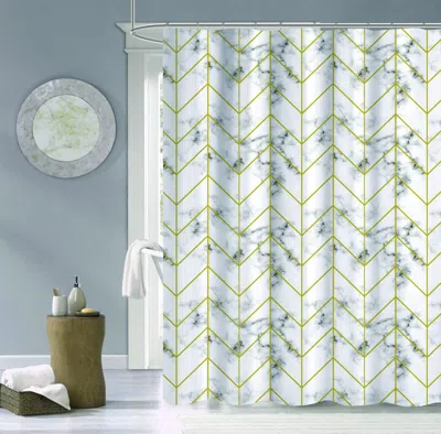 HOMEZIA SILVER MARBLE AND GEO PATTERN SHOWER CURTAIN 