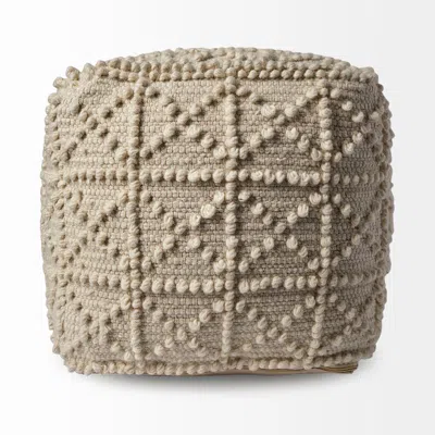Homezia Ivory Wool Sqaure Pouf With Popcorn Detail