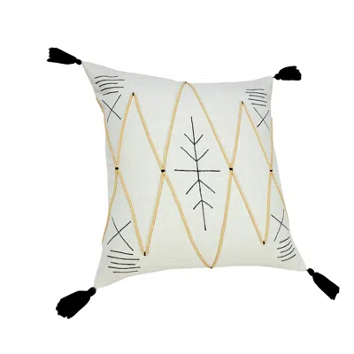 Homezia 20" X 20" Off-white Black And Cream 100% Cotton Geometric Zippered Pillow