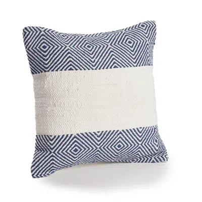 Homezia 18" X 18" Blue And Ivory 100% Cotton Striped Zippered Pillow