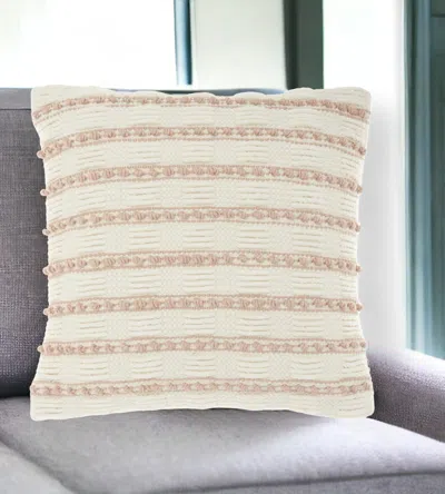 Homezia Blush And Ivory Textured Stripes Throw Pillow