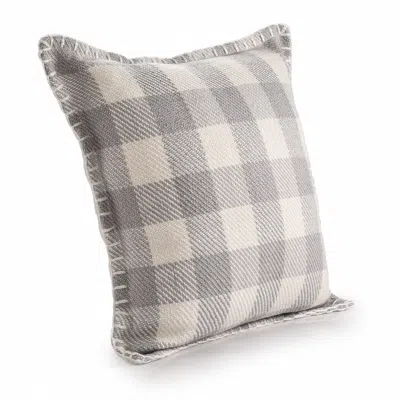 Homezia 20" X 20" Light Gray And Ivory Polyester Plaid Zippered Pillow