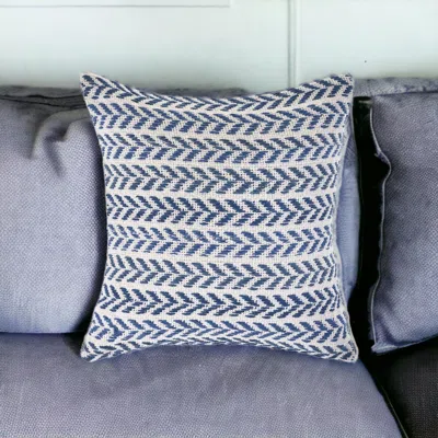 Homezia Set Of Two 18" X 18" Blue Beach Chevron Cotton Zippered Pillow