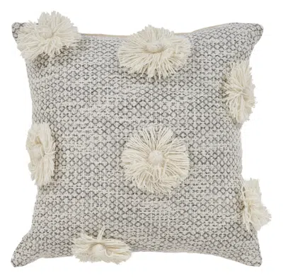 Homezia 18" X 18" Gray And Ivory Geometric Cotton Zippered Pillow With Tassels