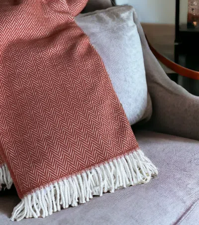 Homezia Orange And White Dreamy Soft Herringbone Throw Blanket