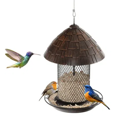 Quikfurn Outdoor Metal Mesh Tube Bird Feeder With Perch And Roof - Squirrel-resistant