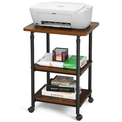Quikfurn Brown/black Multifunction Adjustable Height 3-tier Printer Stand On Wheels