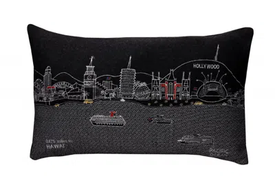 Homezia 25" Black Los Angeles Nighttime Skyline Lumbar Decorative Pillow