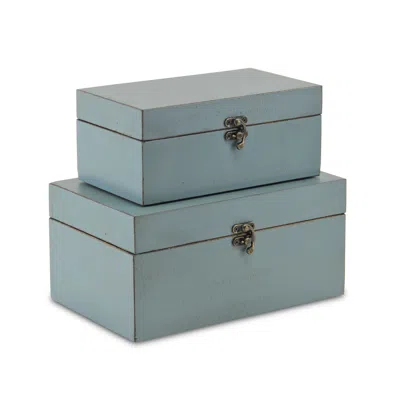Homezia Set Of Two Pale Blue Wooden Storage Boxes