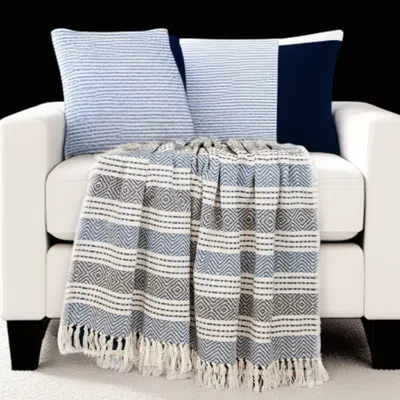 Homezia Blue Woven Cotton Striped Throw Blanket