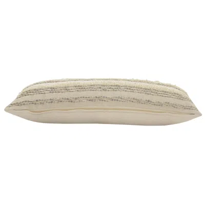 Homezia 14" X 36" Cream Gray And Gold 100% Cotton Striped Zippered Pillow
