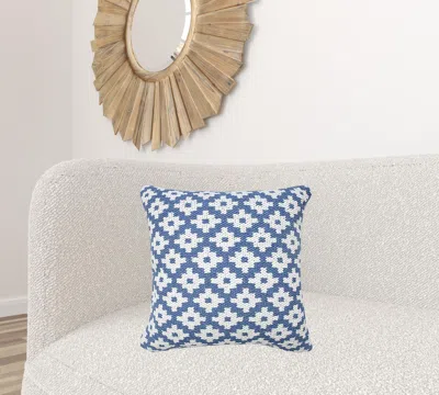 Homezia 20" X 20" Blue And White 100% Cotton Geometric Zippered Pillow