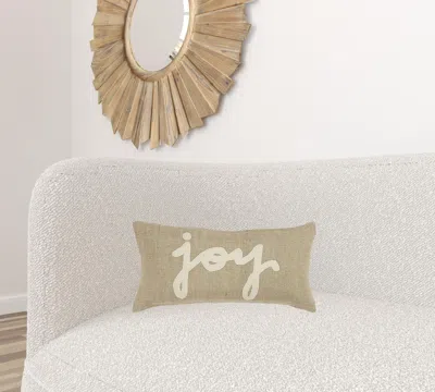 Homezia Tan Joy Felt Applique Burlap Lumbar Pillow