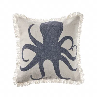 Homezia 18" X 18" Cream And Charcoal Navy 100% Cotton Coastal Zippered Pillow