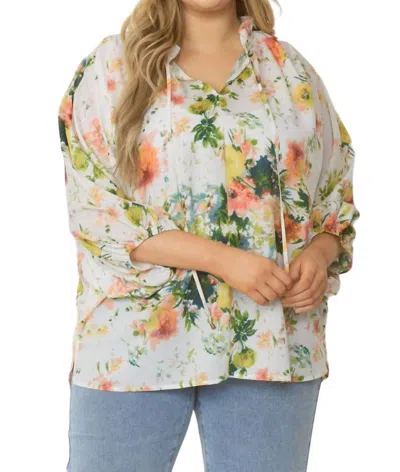 Entro Spring Haiku Floral Blouse In Watercolor Floral Print In Beige