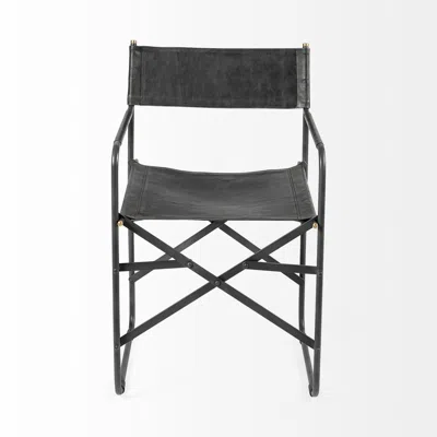 Homezia Black Leather Metal Open Back Dining Arm Chair
