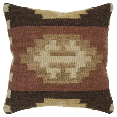 Homezia 18" Brown And Beige Geometric Jute Wool Blend Throw Pillow