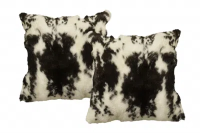 Homezia Set Of Two 18" Black And White Rabbit Natural Fur Throw Pillow