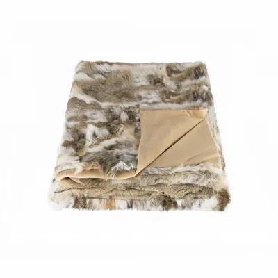 Homezia 60" X 50" Tan Knitted Rabbit Fur Animal Print Throw Blanket