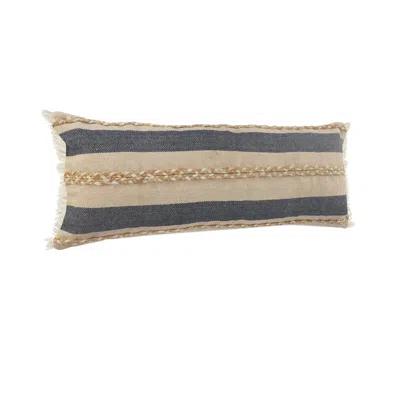 Homezia 14" X 36" Denim Tan And Taupe Jute Coastal Zippered Pillow