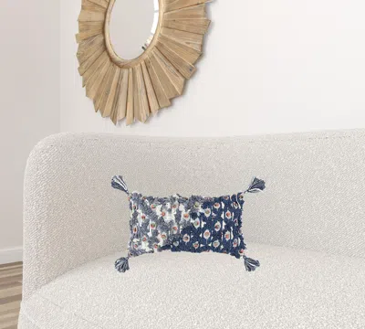 Homezia 14 X 26 Blue And Gray Zippered 100% Cotton Throw Pillow