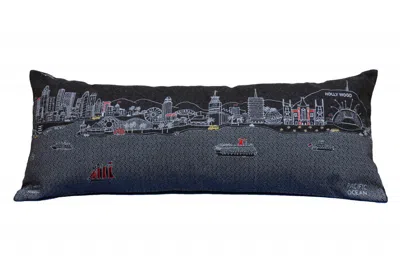 Homezia 35" Black Los Angeles Nighttime Skyline Lumbar Decorative Pillow