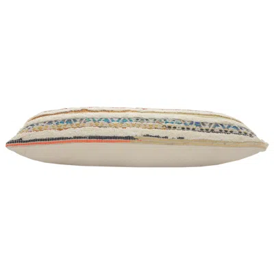 Homezia 14" X 36" Off-white Red Blue Orange And Green 100% Cotton Striped Zippered Pillow