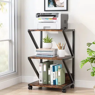 Quikfurn Modern Industrial Metal Wood 3-tier Printer Stand Office Storage Cart On Wheels