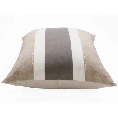 Homezia 20" X 20" Gray And Tan Linen Striped Zippered Pillow