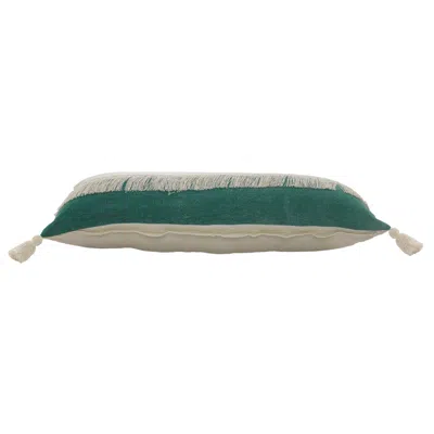 Homezia 14" X 36" Emerald Green And Off-white 100% Cotton Zippered Pillow