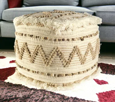 Homezia 18" Beige Cotton Blend Ottoman