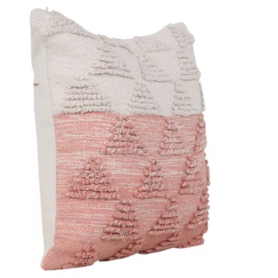 Homezia 20" X 20" Pink And Off-white 100% Cotton Geometric Zippered Pillow