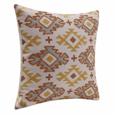Homezia 20" X 20" Yellow And Rust 100% Cotton Geometric Zippered Pillow