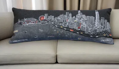 Homezia 35" Black Chicago Nighttime Skyline Lumbar Decorative Pillow