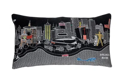 Homezia 25" Black Tulsa Nighttime Skyline Lumbar Decorative Pillow