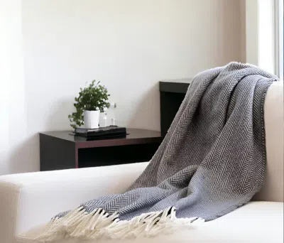 Homezia Dark Grey And White Dreamy Soft Herringbone Throw Blanket