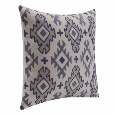 Homezia 20" X 20" Blue And Gray 100% Cotton Geometric Zippered Pillow