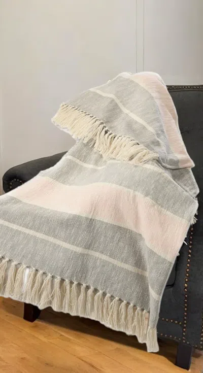 Homezia 50" X 60" Gray Woven Cotton Striped Throw Blanket With Tassels