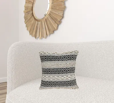 Homezia 18" X 18" Beige And Black Zippered 100% Cotton Throw Pillow With Embroidery