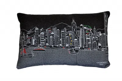 Homezia 25" Black Hong Kong Nighttime Skyline Lumbar Decorative Pillow