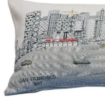 Homezia 35" White San Francisco Daylight Skyline Lumbar Decorative Pillow