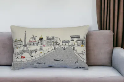Homezia 25" White Paris Daylight Skyline Lumbar Decorative Pillow