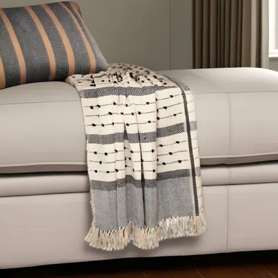 Homezia Beige And Black Woven Wool Solid Color Reversable Throw