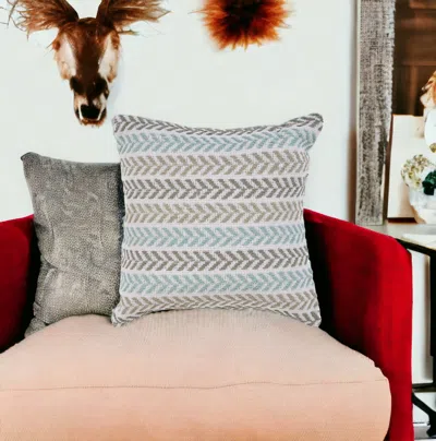 Homezia Set Of Two 18" X 18" Blue Beach Chevron Cotton Zippered Pillow