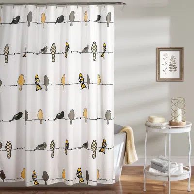 Quikfurn 72 X 72 Inch Yellow Grey Birds Floral Polyester Machine-washable Shower Curtain